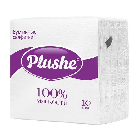 Салфетки бумажные 90 штук, 22,5х22,5 см, PLUSHE (Плюше) Light, белые, 100% целлюлоза, 2774