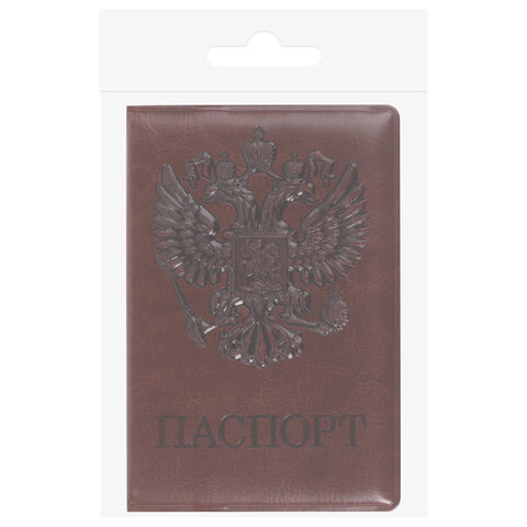 Обложка для паспорта STAFF, полиуретан под кожу, "ГЕРБ", коричневая, 237604