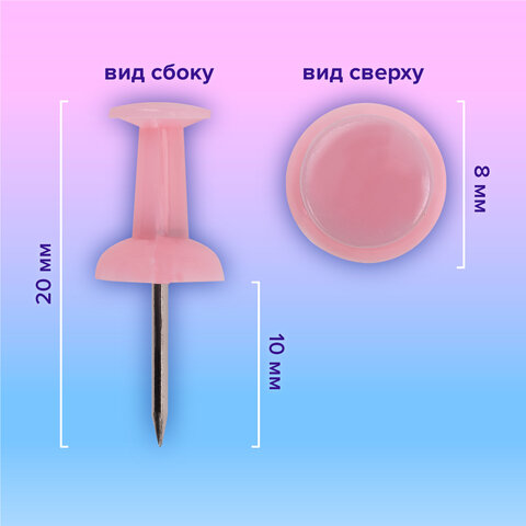 Силовые кнопки-гвоздики BRAUBERG PASTEL, пастельные цвета, 50 штук, 10 мм, 272758