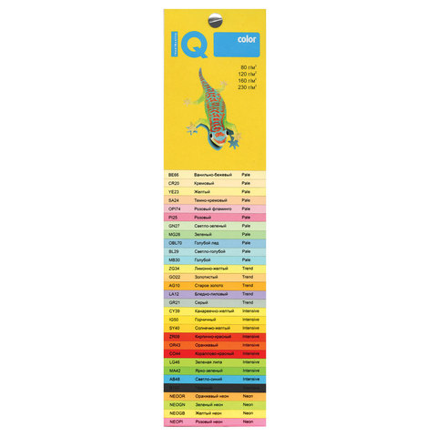 Бумага цветная IQ color, А4, 80 г/м2, 200 л. (4 цвета x 50 листов), микс неон, RB04