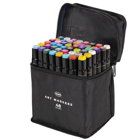 Маркеры для скетчинга двусторонние, НАБОР 48 шт., текстильный чехол, WBZ (ВБЗ), 152573