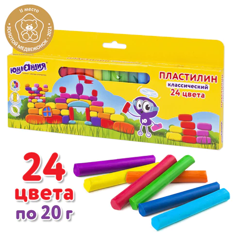 Пластилин классический ЮНЛАНДИЯ "ЮНЛАНДИК-АРХИТЕКТОР", 24 цвета, 480 г, ВЫСШЕЕ КАЧЕСТВО, 105031