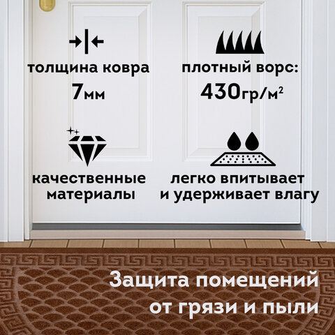 Коврик придверный 60х90 см, ВЕНГЕ, грязезащитный, 430 г/м2, ПОЛУКРУГ, фактурный ЧЕШУЙКИ, ЛЮБАША, 701053