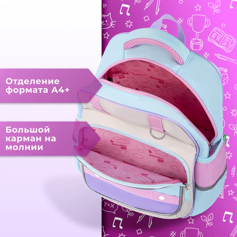 Рюкзак BRAUBERG KIDS MODE с кошельком в комплекте, 1 отделение, "Little sweetie", 39х28x15 см, 273125