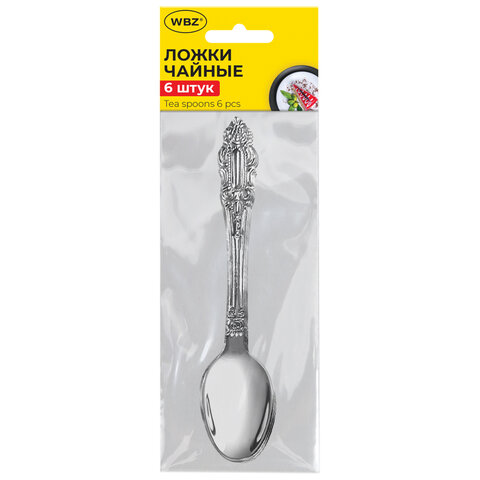 Ложки чайные CLASSIC, НАБОР 6 шт., на подвесе, нержавеющая сталь, серебристые, WBZ (ВБЗ), 702285