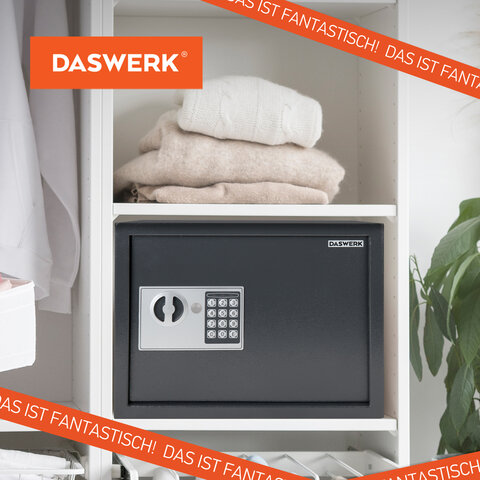 Сейф мебельный DASWERK (ДАСВЕРК) SC-300EL (300х380х300 мм), электронный замок, графит, 291346
