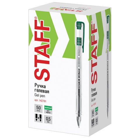 Ручка гелевая STAFF "Basic" GP-789, ЗЕЛЕНАЯ, корпус прозрачный, хромированные детали, узел 0,5 мм, линия письма 0,35 мм, 142791