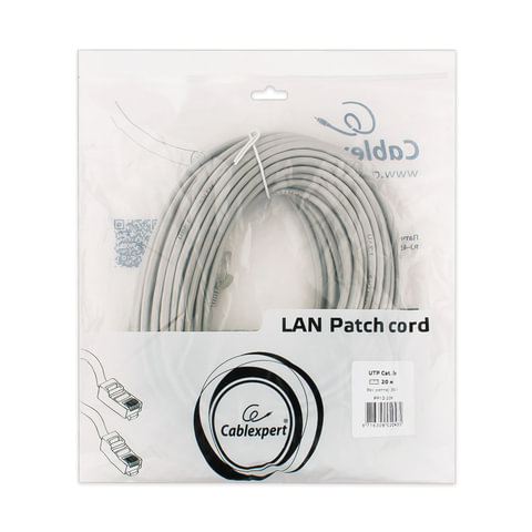 Кабель (патч-корд) UTP 5Е категория, RJ-45, 20 м, CABLEXPERT, для подключения по локальной сети LAN, PP12-20M