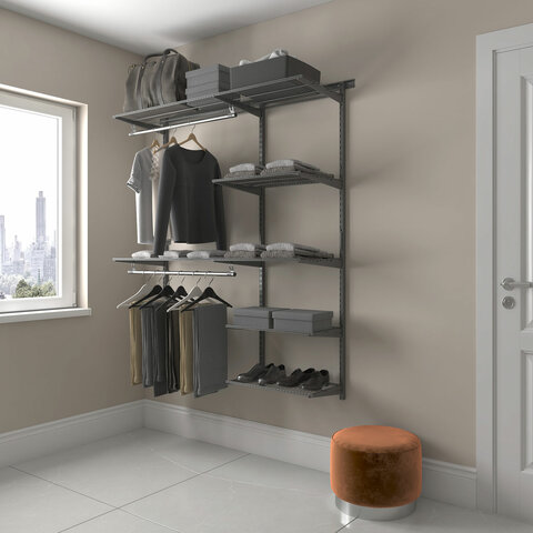 Гардеробная система OPTIMA G150, 2050х1540х450 мм, 7 полок, 2 штанги, графит, S70299917515