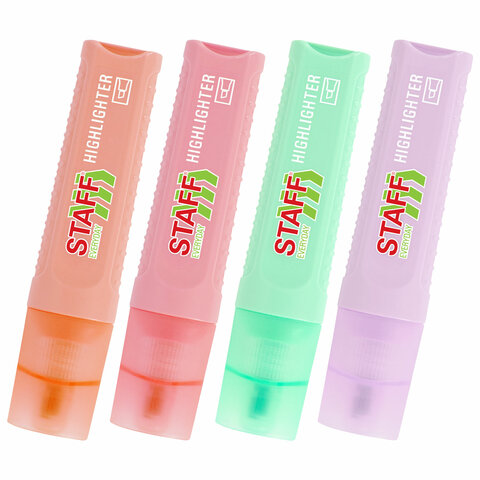 Набор текстовыделителей 4 ПАСТЕЛЬНЫХ ЦВЕТА, STAFF "EVERYDAY HL-707", линия 1-5 мм, скошенный наконечник, 152549