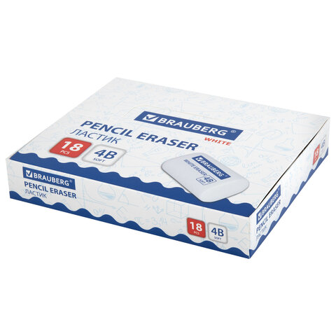 Ластик BRAUBERG "WHITE", 45х28х12 мм, скошенный, белый, 272734