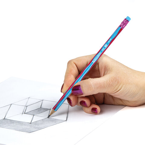 Карандаш чернографитный BRAUBERG "MIX", 1 шт., HB, с ластиком, корпус ассорти, 181760