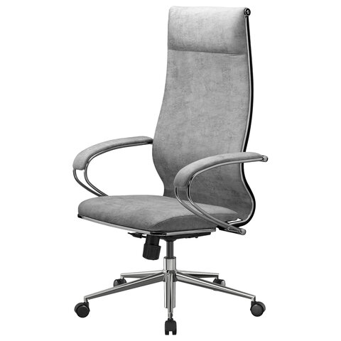 Кресло офисное МЕТТА "L1m 42", хром, сиденье и спинка мягкие, велюр, светло-серое
