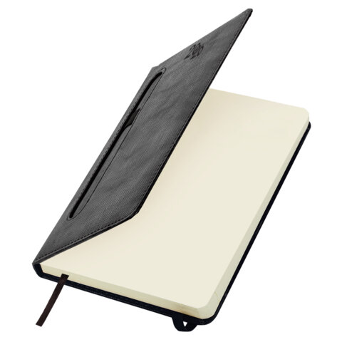 Ежедневник датированный 2026, А5, 138x213 мм, BRAUBERG "Optimal", под кожу, резинка, держатель для ручки, черный, 117465