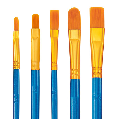 Кисти набор 10 шт., синтетика, синие, № 2/0-8 (Круглые; Овальные; Плоские; Лайнеры), WBZ (ВБЗ), 201085