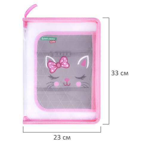 Папка для труда на молнии BRAUBERG KIDS А4, 1 отделение, прозрачная, органайзер, "Tiny cutie", 273397