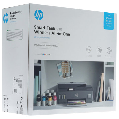 МФУ струйное HP Smart Tank 530 "3 в 1" А4, 11 стр./мин, 4800х1200, Wi-Fi, АПД, Bluetooth, сетевая карта, СНПЧ, 4SB24A
