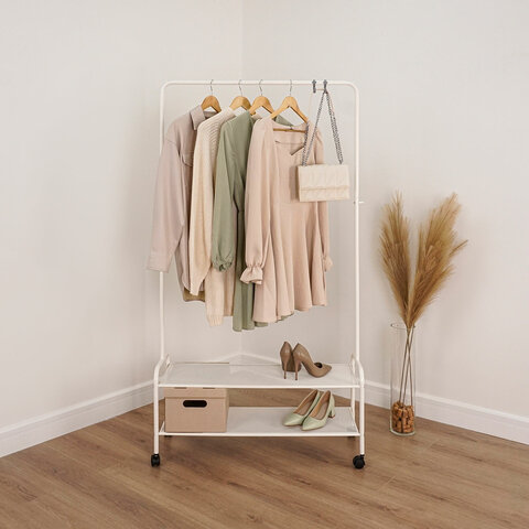 Вешалка для плечиков "Валенсия-32М", 1620х915х300 мм, 2 полки, передвижная, металл, белая, ВГВ32М Б