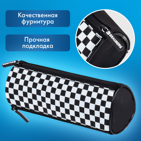 Пенал мягкий BRAUBERG, 3 отделения, нейлон, 21х7х7 см, "Black and White", 273582