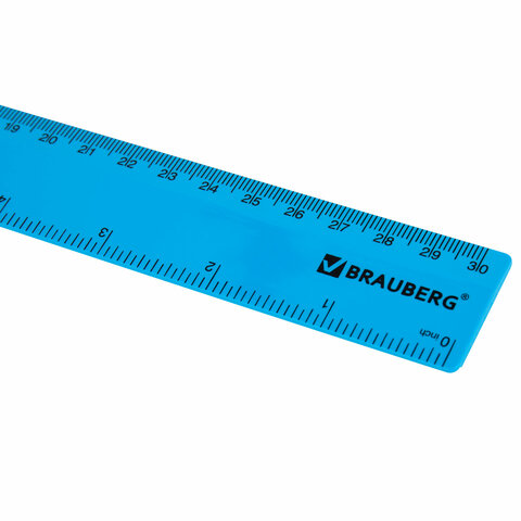 Линейка пластиковая 30 см, BRAUBERG, неоновая, ассорти, 210839