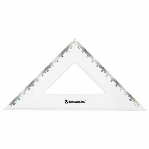 Набор чертежный BRAUBERG (линейка 20 см, 2 треугольника, транспортир), прозрачный, 210853