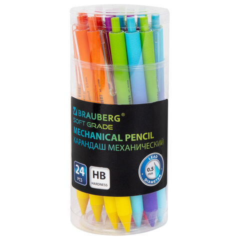 Карандаш механический 0,5 мм, BRAUBERG SOFT "Grade", HB, корпус soft-touch ассорти, 181958