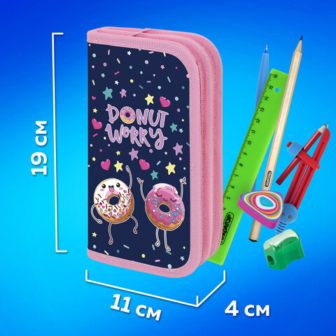 Пенал ПИФАГОР, 2 отделения, ламинированный картон, 19х11 см, "Comic donuts", 273482