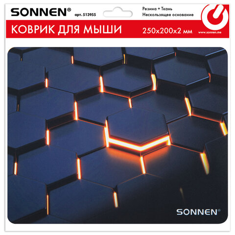 Коврик для мыши SONNEN "HOT CELLS" резина + ткань, 250х200х2 мм, 513955