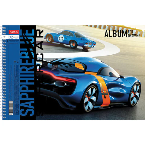 Альбом для рисования А4 32 л., спираль, обложка картон, HATBER, 205х290 мм, "BLUEsupercar" (5 видов), 067365, 32А4Всп