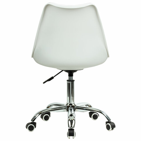 Кресло стул BRABIX "Eames MG-310 CH", хром, пластик белый, ткань серая, 532924