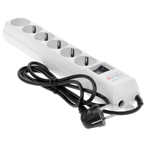 Сетевой фильтр PILOT "S", 5 компьютерных розеток + 1 бытовая розетка, 1,8 м, белый