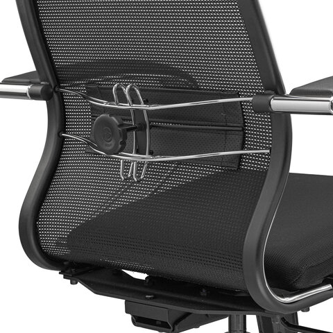 Кресло офисное МЕТТА "К-16" хром, ткань-сетка/экокожа, сиденье мягкое, черное