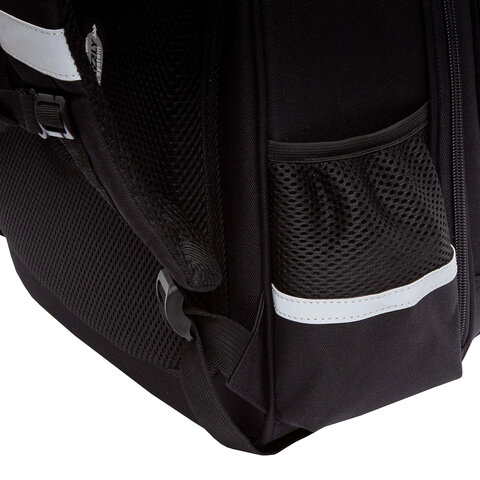 Ранец GRIZZLY анатомическая спинка, c брелоком, для девочек, "HEARTS", чёрный 36х28х20 см, RAz-586-5/1