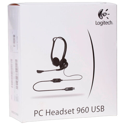 Наушники с микрофоном (гарнитура) LOGITECH PC 960, проводная, компьютерная, 2,4 м, стерео, USB, черная, 981-000100