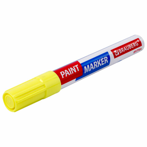 Маркер-краска лаковый EXTRA (paint marker) 4 мм, ЖЕЛТЫЙ, УСИЛЕННАЯ НИТРО-ОСНОВА, BRAUBERG, 151984