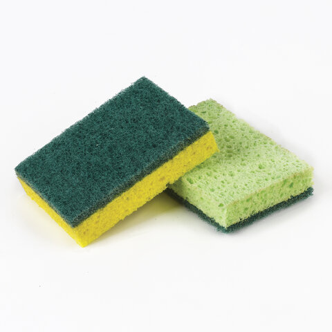 Губки для посуды 9,5х6,5х2 см, КОМПЛЕКТ 2 шт., ЦЕЛЛЮЛОЗНЫЕ (губчатые) с АБРАЗИВОМ, LAIMA К1106, 605487