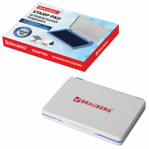 Штемпельная подушка BRAUBERG, 120х90 мм (рабочая поверхность 105х65 мм), синяя краска, 236866