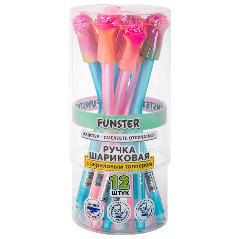Ручка с акриловым топпером шариковая FUNSTER (ФАНСТЕР) "KITTY PAW", СИНЯЯ, ассорти, пишущий узел 0,7 мм, линия письма 0,35 мм, 144374