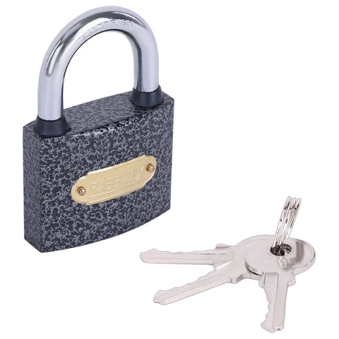 Замок навесной чугунный "Влагонепроницаемый", ширина 63 мм, полимерное покрытие, английский, 3 ключа, RABBITEX (РАББИТЕКС), 671298