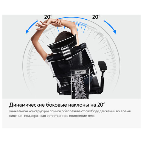 Кресло МЕТТА "YOGA" Y 4DT B2-14D, адаптивная спинка, 3D-подголовник, сверхпрочная сетка, черное