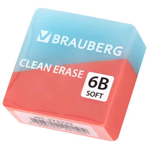 Ластик BRAUBERG "PASTEL COLOR DUO", 34х34х14 мм, квадратный, экологичный ПВХ, ассорти, 272733
