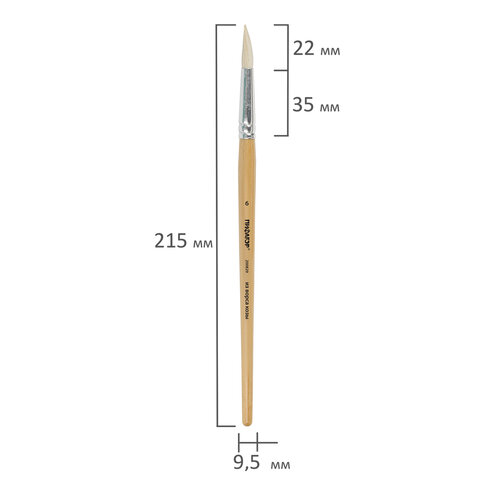 Кисть ПИФАГОР, КОЗА, круглая, № 6, деревянная лакированная ручка, колпачок, пакет с подвесом, 200829