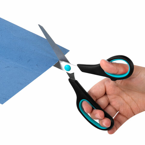 Ножницы BRAUBERG SOFT GRIP, НАБОР 3 штуки (140, 190, 230 мм), эргономичные черно-бирюзовые ручки, ВЫГОДНАЯ УПАКОВКА, 238411