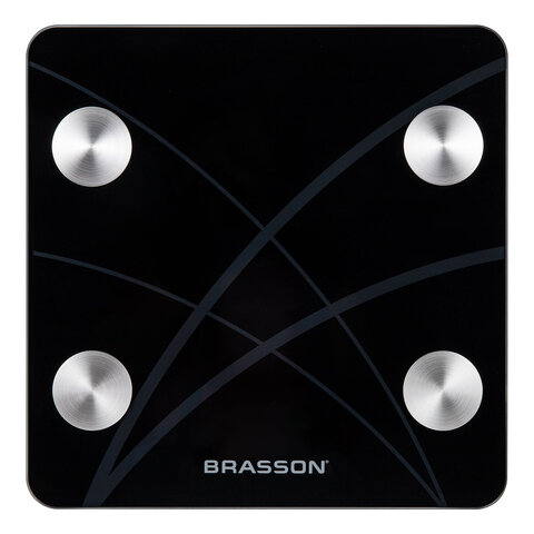 Весы напольные диагностические BRASSON (БРАССОН) FS-33D, 30x30 см, до 180 кг, 15 параметров, стекло, черные, 458447