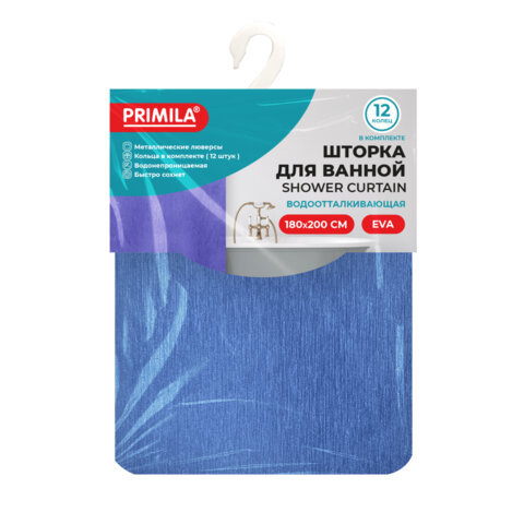 Шторка для ванной EVA, 180х200 см, кольца в комплекте, СИНИЕ ЛИНИИ, PRIMILA (ПРИМИЛА), 700106