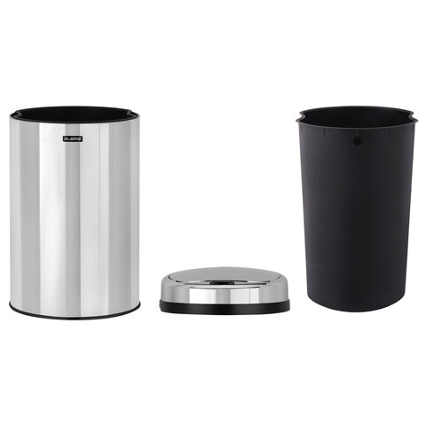 Ведро для мусора СЕНСОРНОЕ 30 л, нержавеющая сталь, зеркальная крышка, питание от 4-х батареек AA (не входят в комплект), LAIMA, 609329