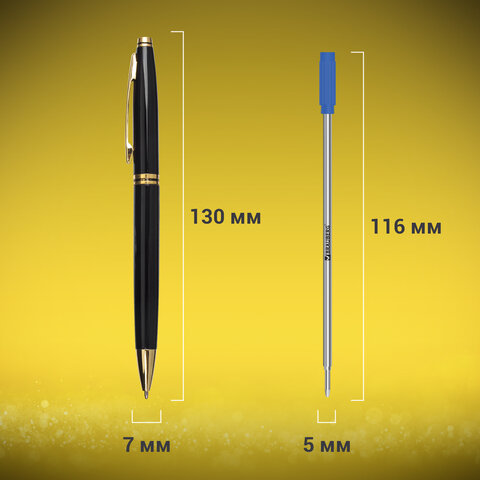 Ручка подарочная шариковая BRAUBERG "De Luxe Black", корпус черный, узел 1 мм, линия письма 0,7 мм, синяя, 141411