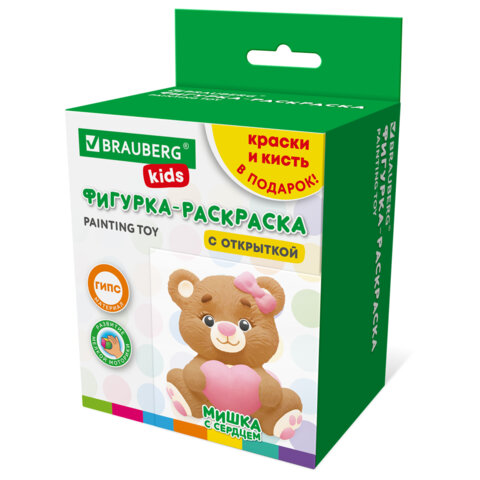 Фигурка-раскраска из гипса "С открыткой", с красками и кистью, ассорти, BRAUBERG KIDS, 666011