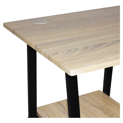 Стол на металлокаркасе BRABIX "LOFT CD-006", 1200х500х730 мм, 2 полки, цвет дуб натуральный, 641226