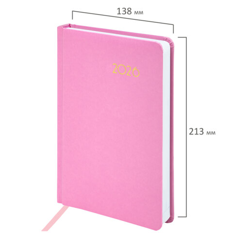 Ежедневник датированный 2026, А5, 138x213 мм, BRAUBERG "Select", балакрон, розовый, 117089